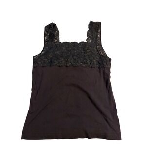 Nordstrom Intimates Tank Top Floral Lace Trim Black Cotton Cami Large